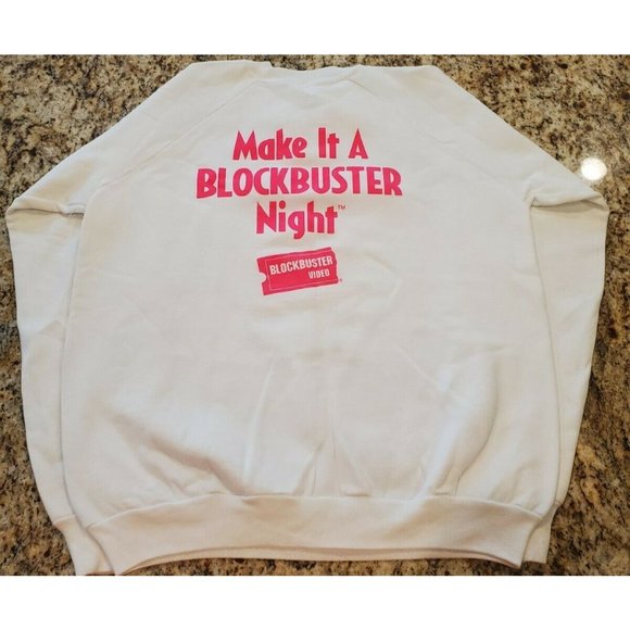 Vintage Jimmy Hollywood Blockbuster Video Crewneck Sweater White Size L Hanes - Picture 7 of 8